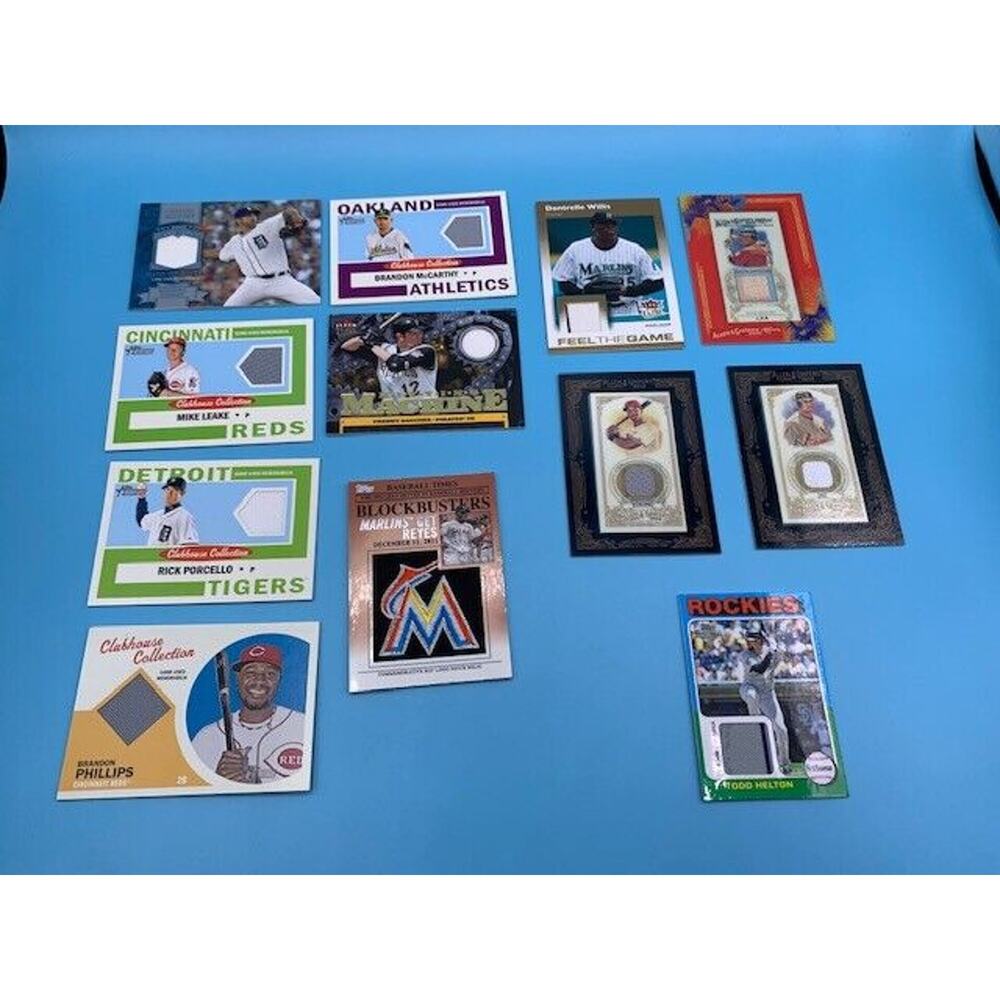 Mixed LOT of Game Used Memorabilia Baseball Cards - 12 total - Lee, Verlander